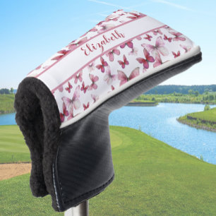 Pretty red butterfly with custom name ladies  golf head cover