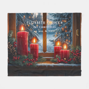 Pretty Red Candles Christmas Lights Red Berries Fleece Blanket