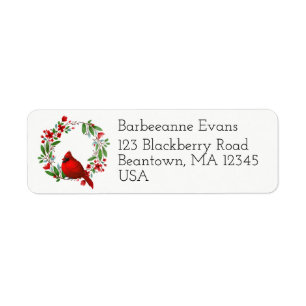Pretty Red Cardinal and Wreath Personalize Label