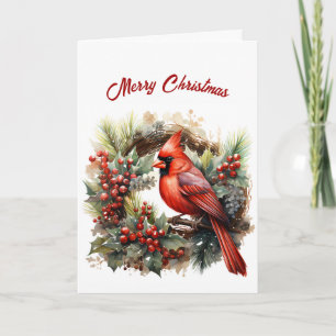 Pretty Red Cardinal Illustration Christmas  Card