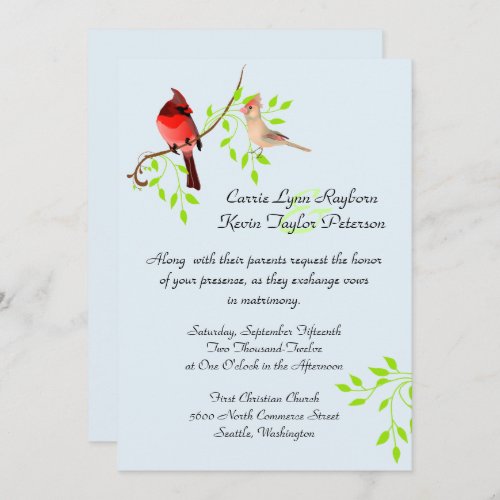 Pretty Red Cardinals Wedding Invitation