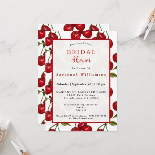 Pretty Red Cherry Watercolor Bridal Shower Invitation