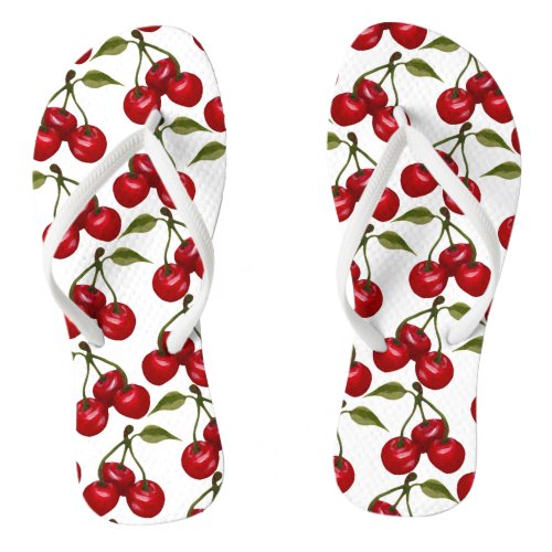 Pretty Red Cherry Watercolor Flip Flops