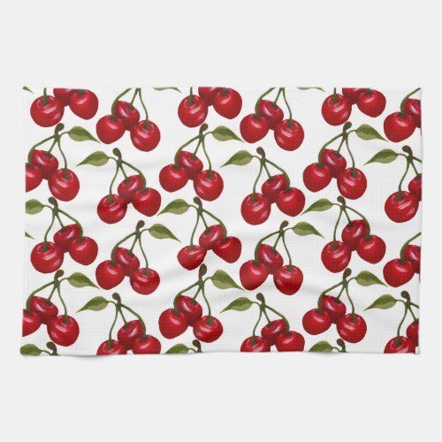 Pretty Red Cherry Watercolor Kitchen Towel