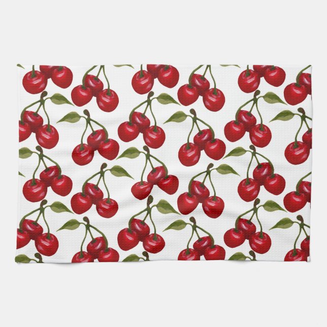 Pretty Red Cherry Watercolor Kitchen Towel (Horizontal)