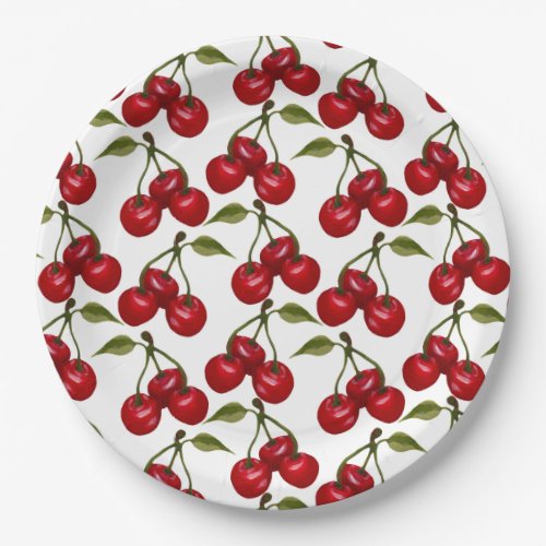 Pretty Red Cherry Watercolor Paper Plates