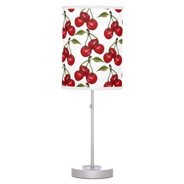 Pretty Red Cherry Watercolor Table Lamp (Front)