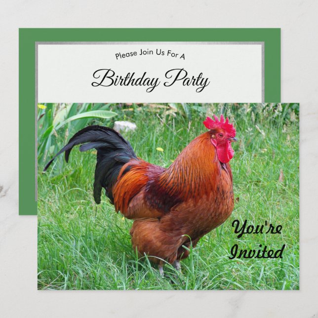 Pretty Red Chicken Profile Photo Birthday Invitation (Front/Back)