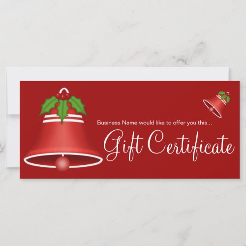 Pretty Red Christmas Bell Holiday Gift Certificate