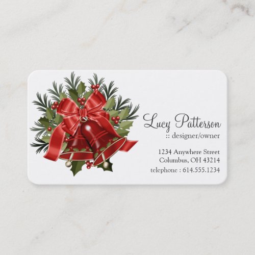 Pretty Red Christmas Holiday Bells Business Cards