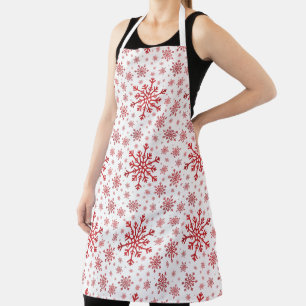 Pretty Red Christmas Snowflakes on Winter White Apron