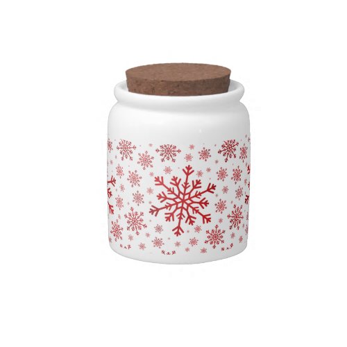 Pretty Red Christmas Snowflakes on Winter White Candy Jar