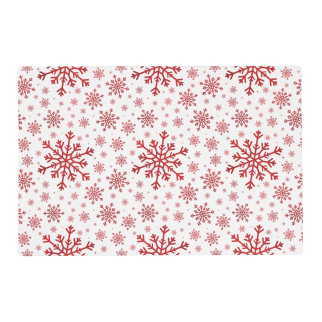 Pretty Red Christmas Snowflakes on Winter White Placemat (Front)