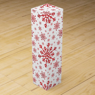 Pretty Red Christmas Snowflakes on Winter White Wine Box