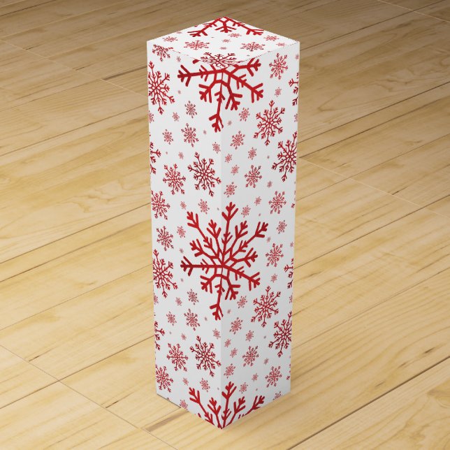 Pretty Red Christmas Snowflakes on Winter White Wine Box (Front)