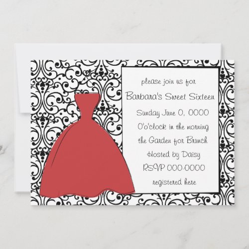 Pretty Red Dress Personalized Invitation