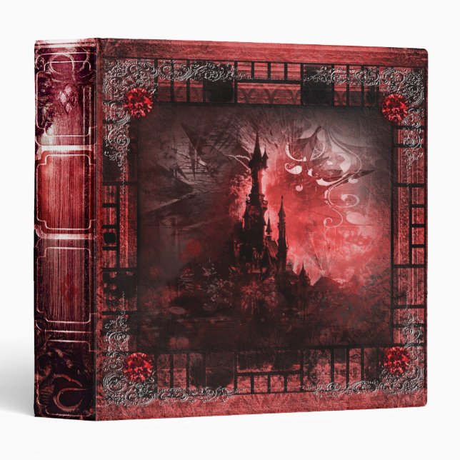 Pretty Red Fantasy Castle Ancient Tome Book 3 Ring Binder (Front/Spine)