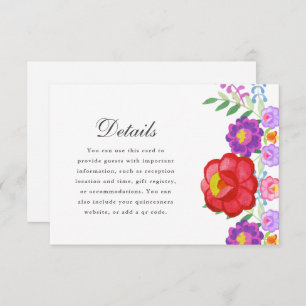 Pretty Red Fiesta Floral Quinceanera Details RSVP Card