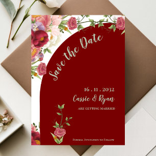 Pretty Red Floral Arch Wedding Save the Date
