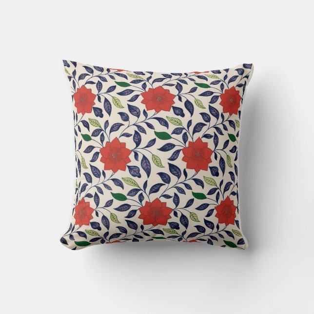 Pretty red floral pattern throw pillow (Front)
