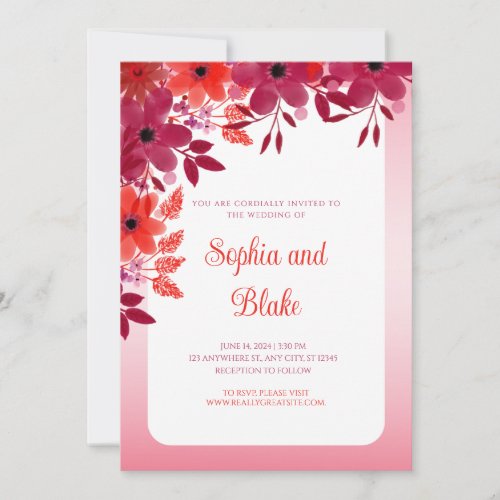 Pretty Red Floral Wedding Invitation