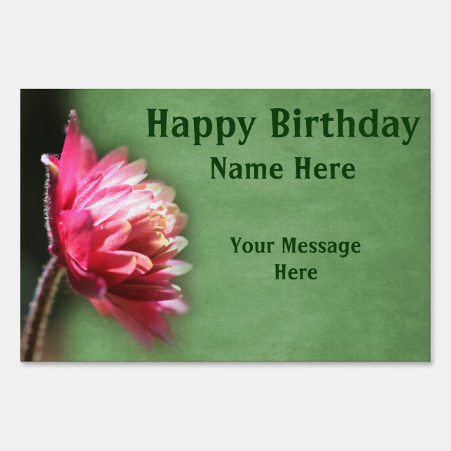 Pretty Red Flower Happy Birthday Sign (Front)