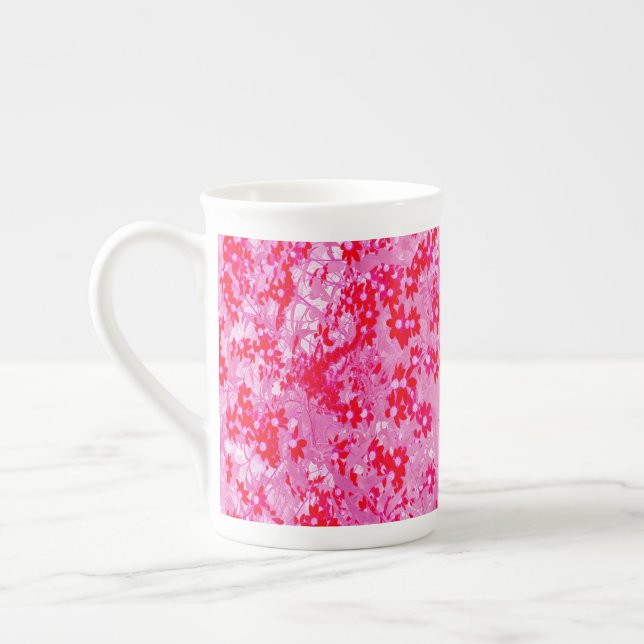 Pretty Red Flowers Bone China Mug (Left)
