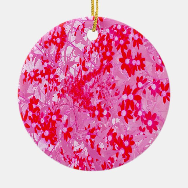 Pretty Red Flowers Ceramic Ornament (Front)