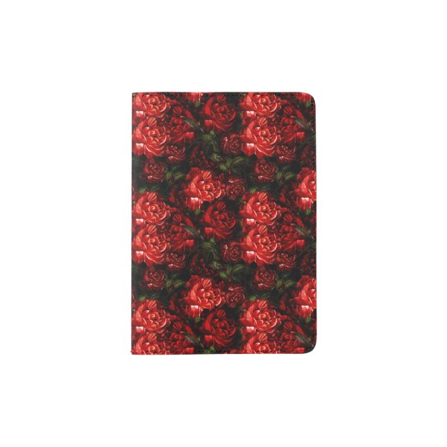 Pretty Red Flowers & Greenery Passport Holder (Front)