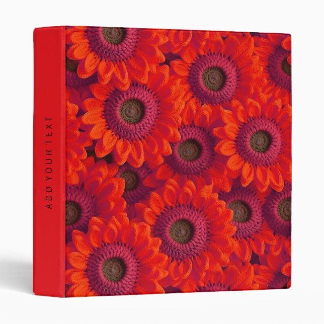 Pretty red flowers pattern 3 ring binder (Front/Spine)