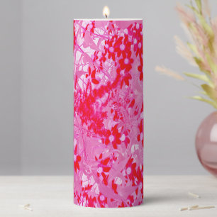Pretty Red Flowers Pillar Candle