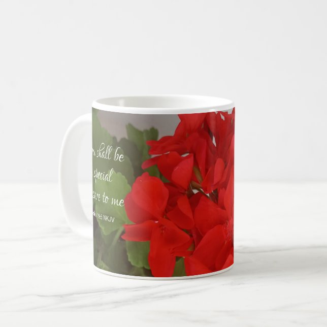 Pretty Red Flowers Special Treasure Bible Verse Coffee Mug (Front Left)