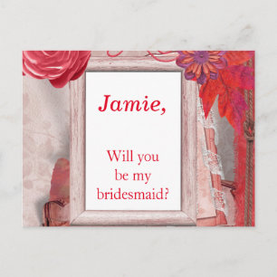Pretty Red Flowers Will you be my bridesmaid Invitation Postcard