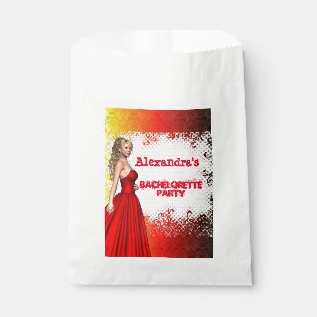 Pretty red girl personalized bachelorette party favor bag (Front)