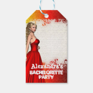 Pretty red girl personalized bachelorette party gift tags