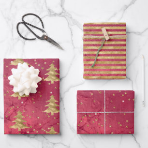Pretty Red Gold Christmas Trees   Wrapping Paper Sheets