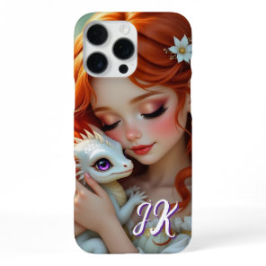 Pretty Red Haired Fairy with Dragon Monogrammed iPhone 16 Pro Max Case