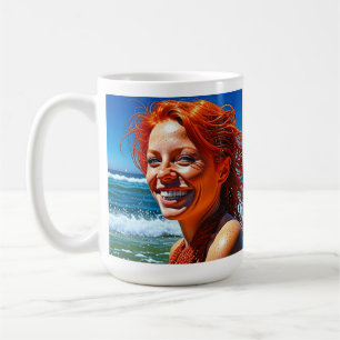 Pretty Red Haired Lady at Beach Personalized Coffee Mug