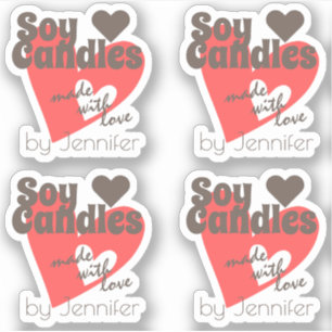 Pretty Red Heart Brown Made with Love Soy Candles Sticker