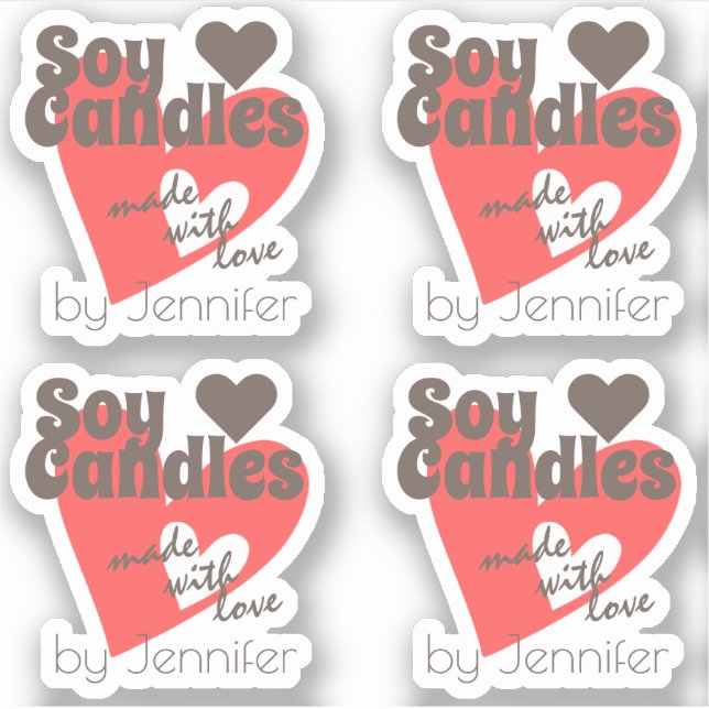 Pretty Red Heart Brown Made with Love Soy Candles Sticker (Front)