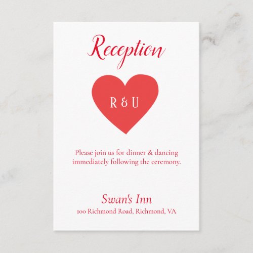 Pretty Red Heart Reception Enclosure Card