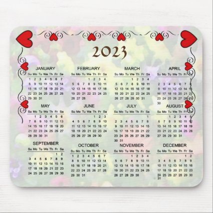 Pretty Red Hearts  2023 Floral Calendar  Mouse Pad