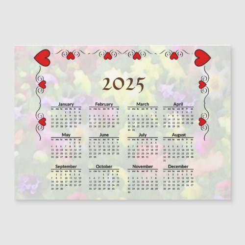 Pretty Red Hearts 2025 Calendar Magnetic Card