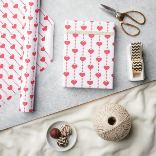 Pretty Red Hearts and Dots Strings Valentines Day Wrapping Paper