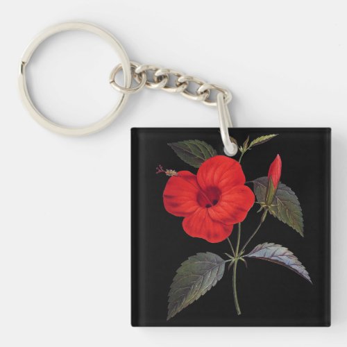 Pretty Red Hibiscus Flower Keychain