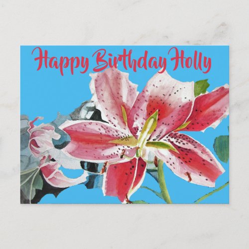 Pretty Red Lily Lilium floral Birthday Postcard