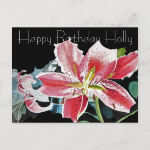 Pretty Red Lily Lilium floral Birthday Postcard