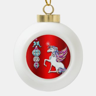 Pretty Red Magical Unicorn Christmas