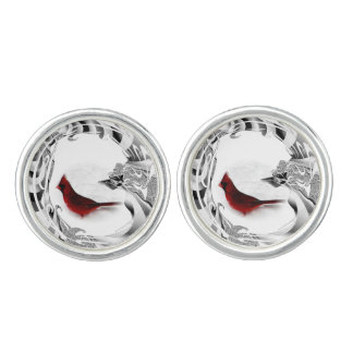 Pretty Red Northern Cardinal Bird Cufflinks