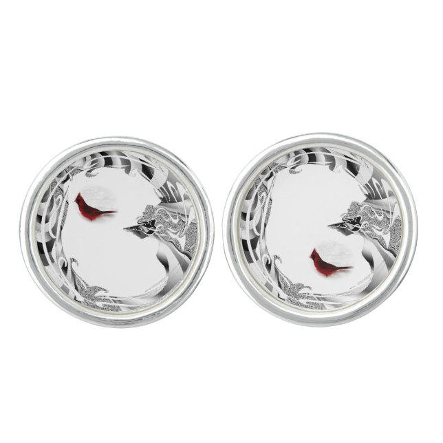 Pretty Red Northern Cardinal Bird Cufflinks (Front)